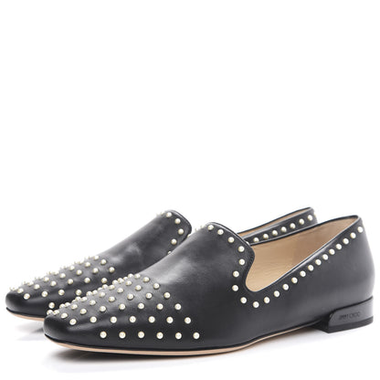 Jimmy Choo Nappa Pearl Studded Jaida Flat Loafer 39.5 Black 3 of 8