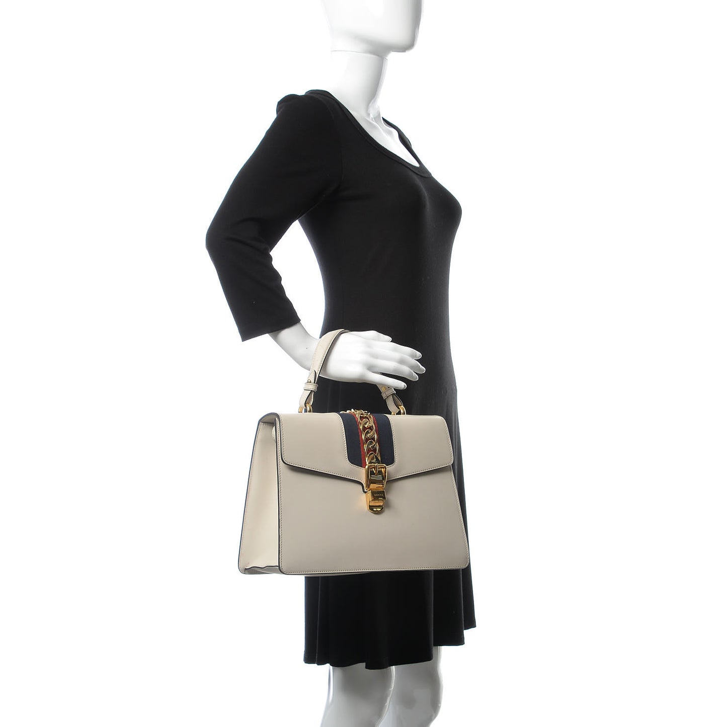 Calfskin Web Medium Sylvie Top Handle Bag White