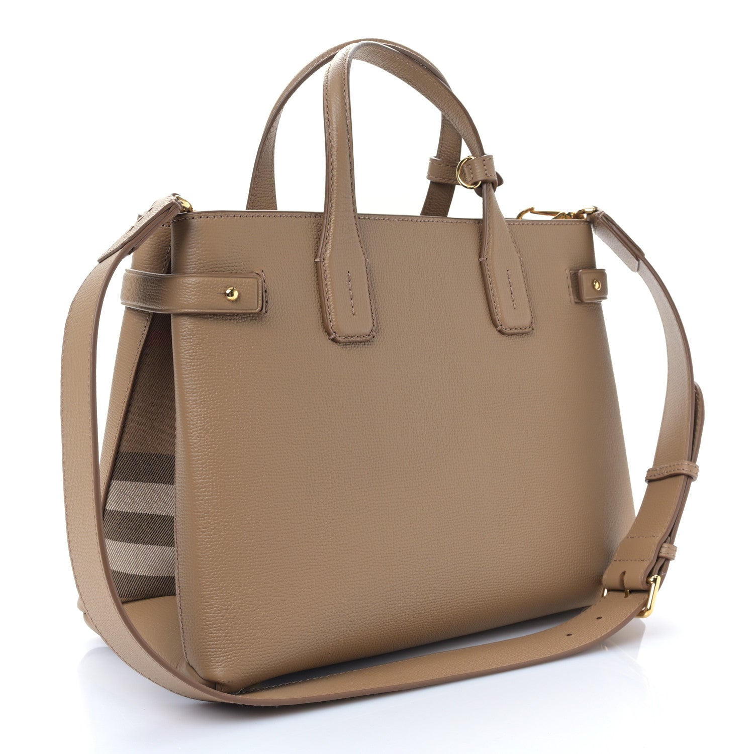 Burberry Grainy Calfskin House Check Small Banner Tote Tan 3 of 10