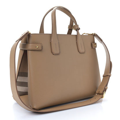Burberry Grainy Calfskin House Check Small Banner Tote Tan 3 of 10