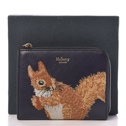 Mulberry Smooth Calfskin Squirrel Embroidered Part Zip Coin Pouch Navy 10 of 10