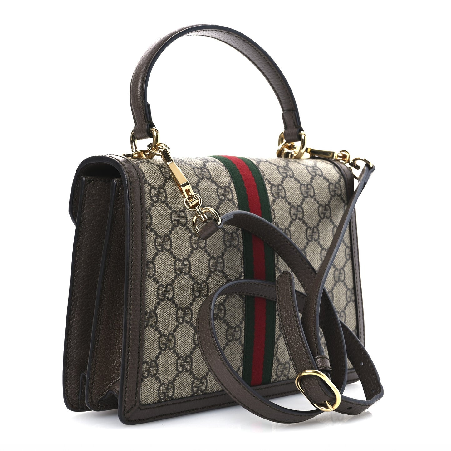 GG Supreme Monogram Textured Dollar Calfskin Web Small Ophidia Padlock Top Handle Bag Beige Ebony New Acero