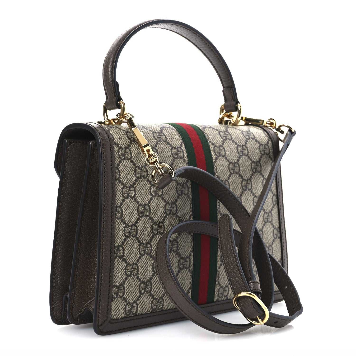 Gucci GG Supreme Monogram Textured Dollar Calfskin Web Small Ophidia Padlock Top Handle Bag Beige Ebony New Acero 3 of 13