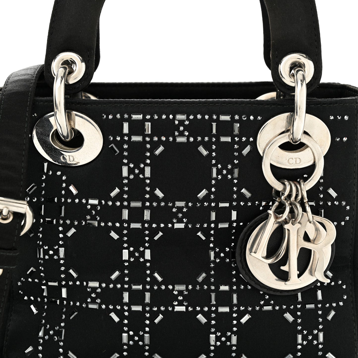 CHRISTIAN DIOR Satin Crystal Cannage Mini Lady Dior Black