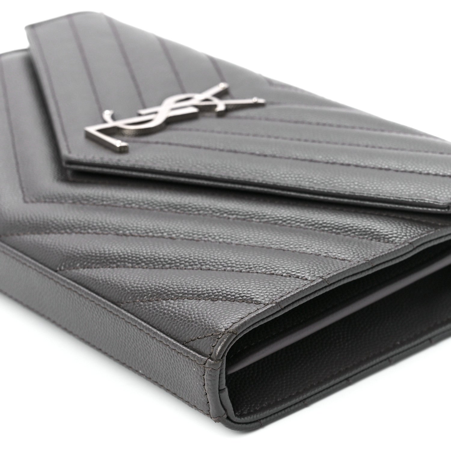 Saint Laurent Grain De Poudre Matelasse Chevron Monogram Chain Wallet Earth 10 of 10