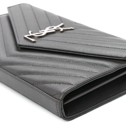 Saint Laurent Grain De Poudre Matelasse Chevron Monogram Chain Wallet Earth 10 of 10