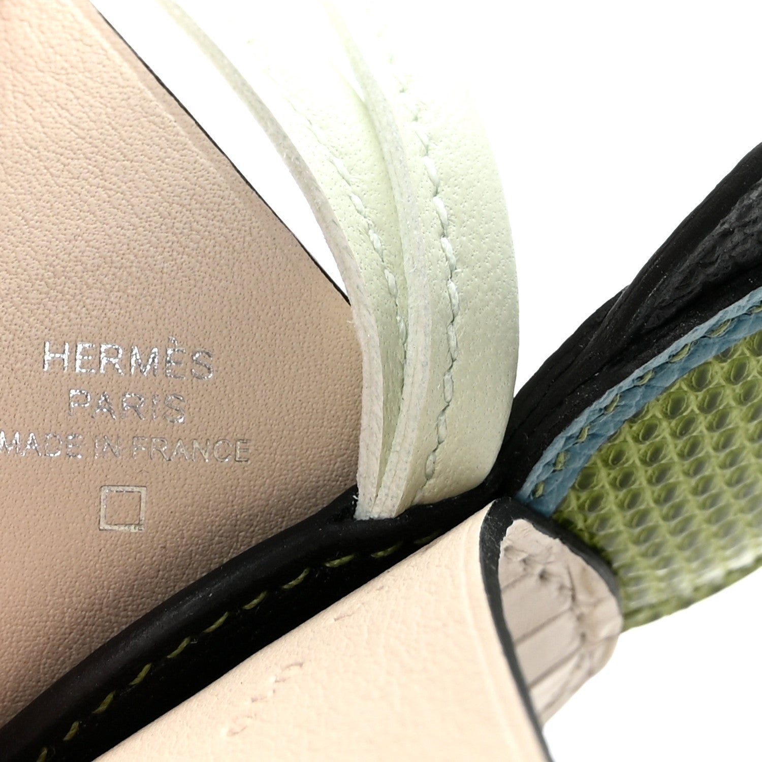Hermes Epsom Swift Alligator Lizard Birdy Bag Charm Vanille Vert