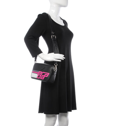 Prada City Calfskin Racing Logo Camera Bag Black Fuxia 2 of 7