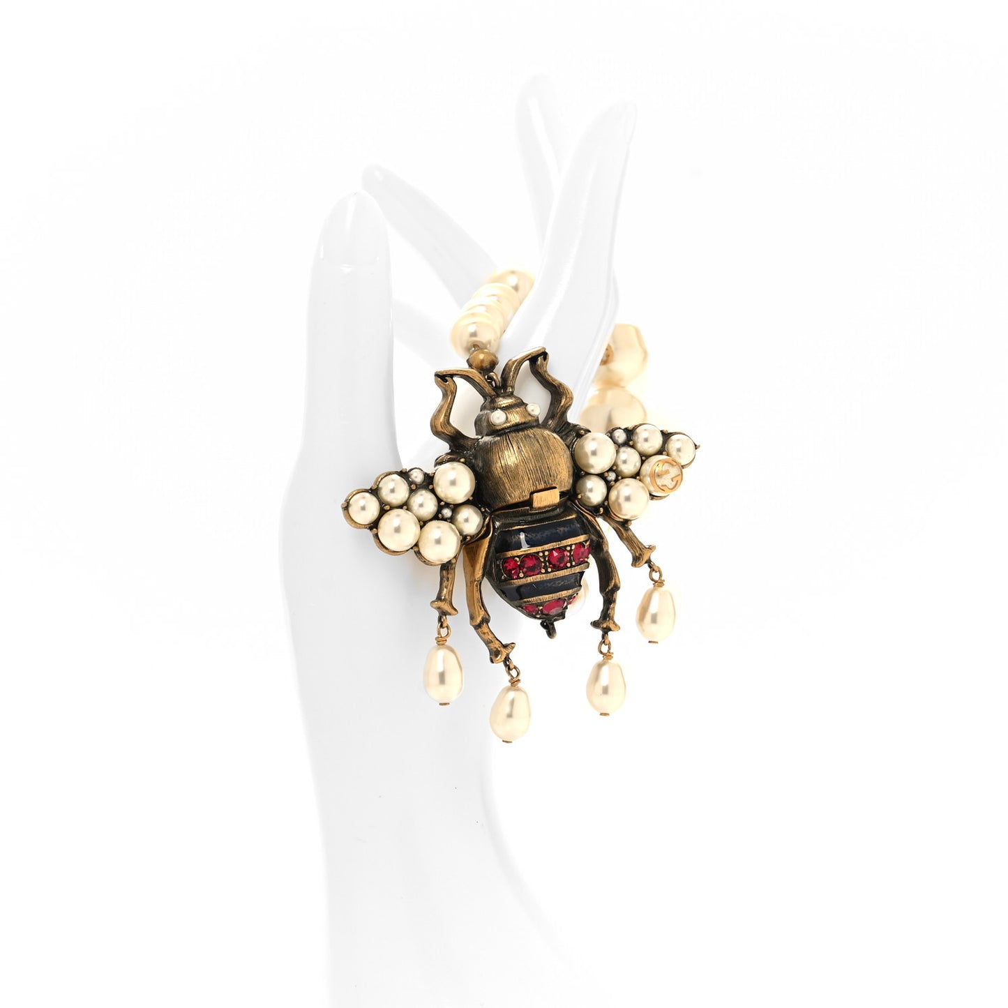 Pearl Crystal Bee Bracelet M Aged Gold