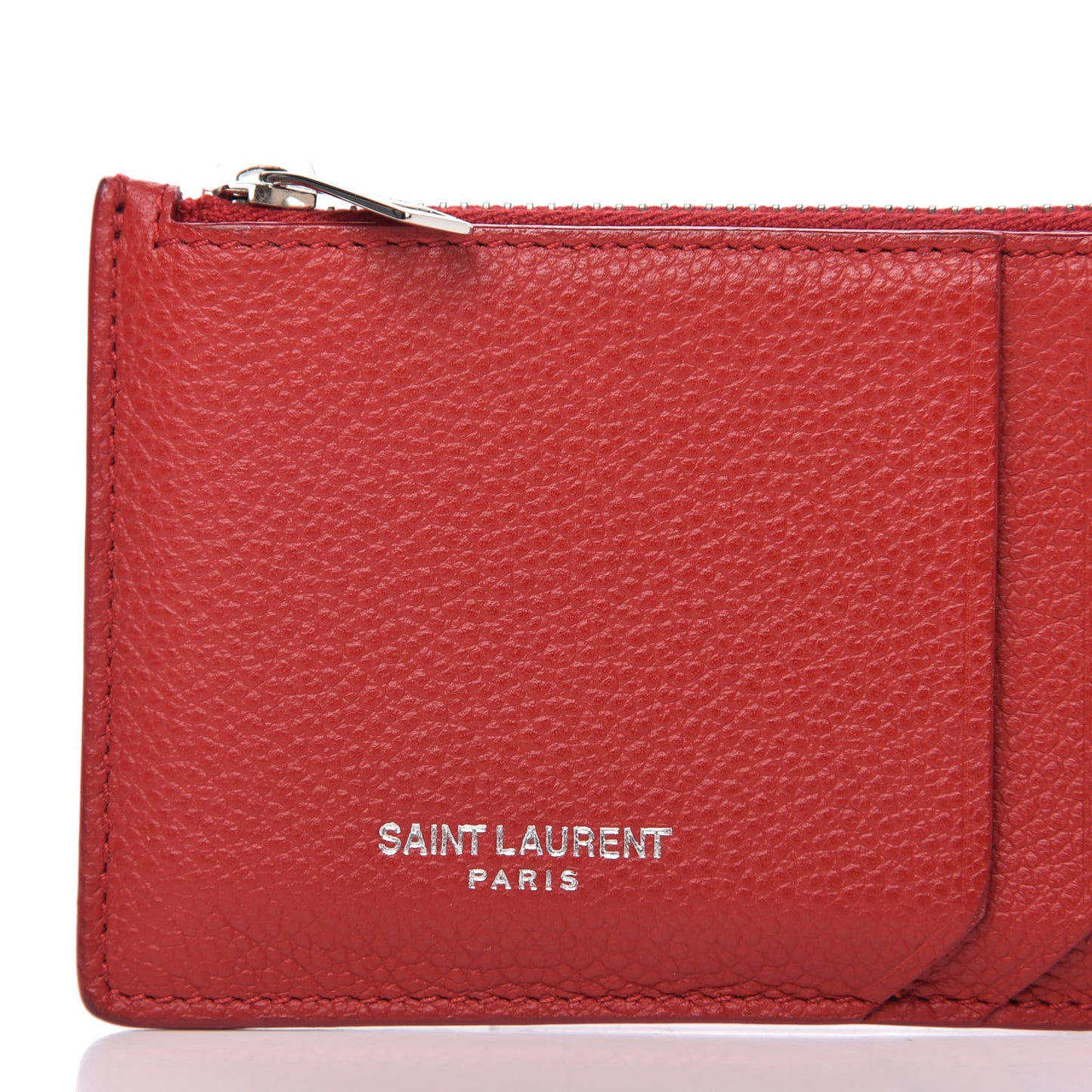 Grained Calfskin 5 Fragments Zip Pouch Card Holder New Red
