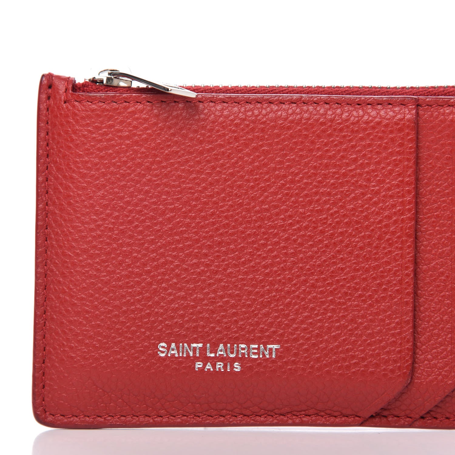 Saint Laurent Grained Calfskin 5 Fragments Zip Pouch Card Holder New Red 7 of 8