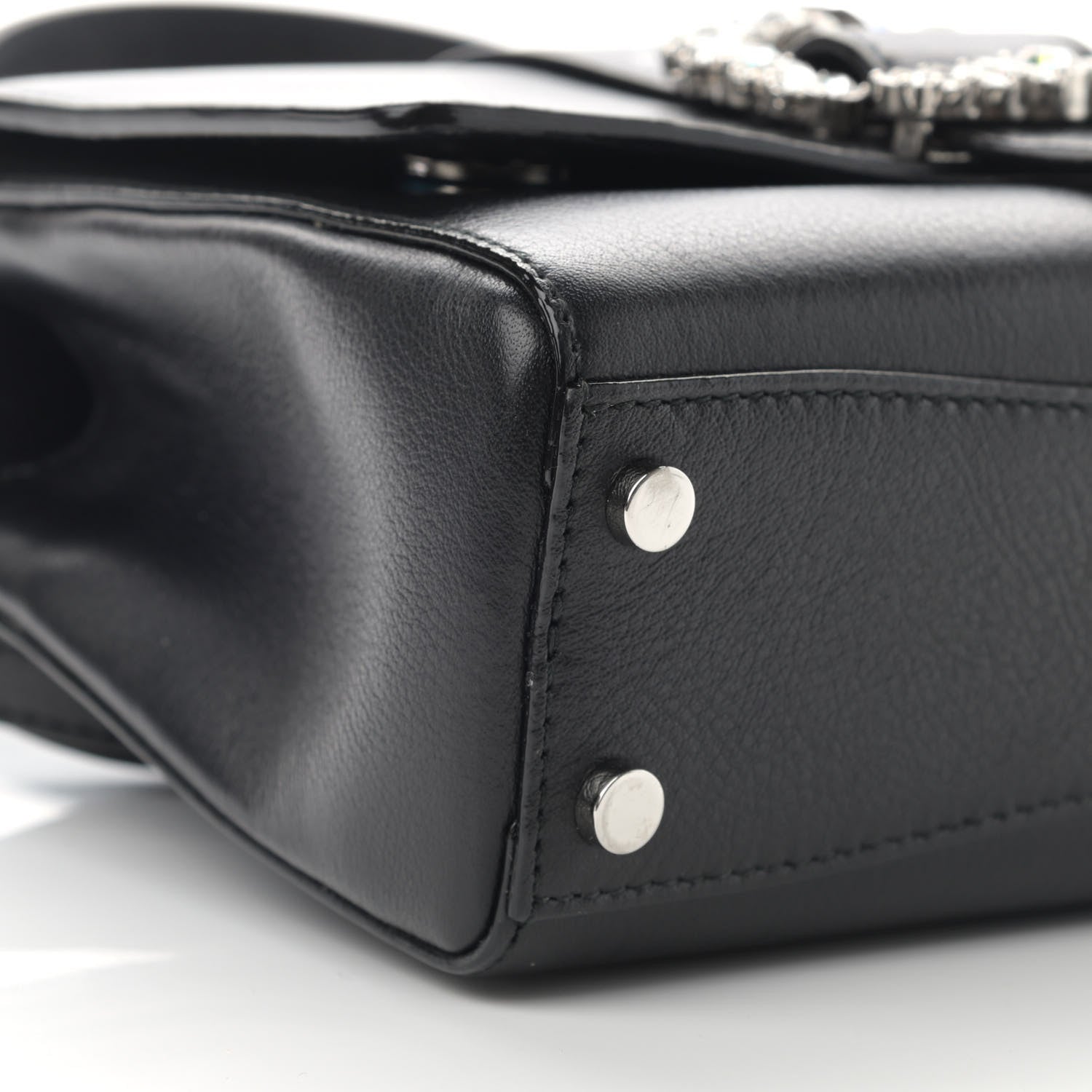 Jimmy Choo Calfskin Crystal Small Cheri Top Handle Bag Black 9 of 12