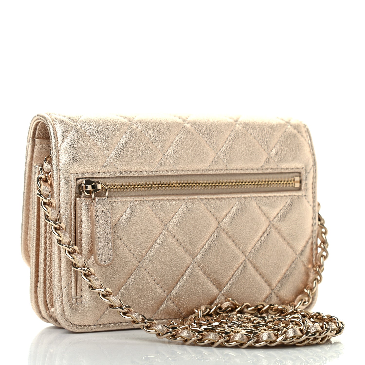 Chanel Metallic Lambskin Quilted Mini Wallet On Chain WOC Gold 3 of 9