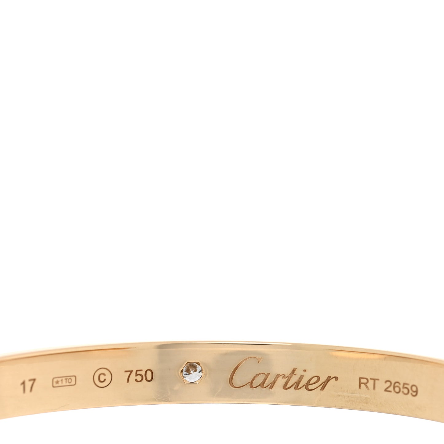 18K Yellow Gold 1 Diamond LOVE Cuff Bracelet 17