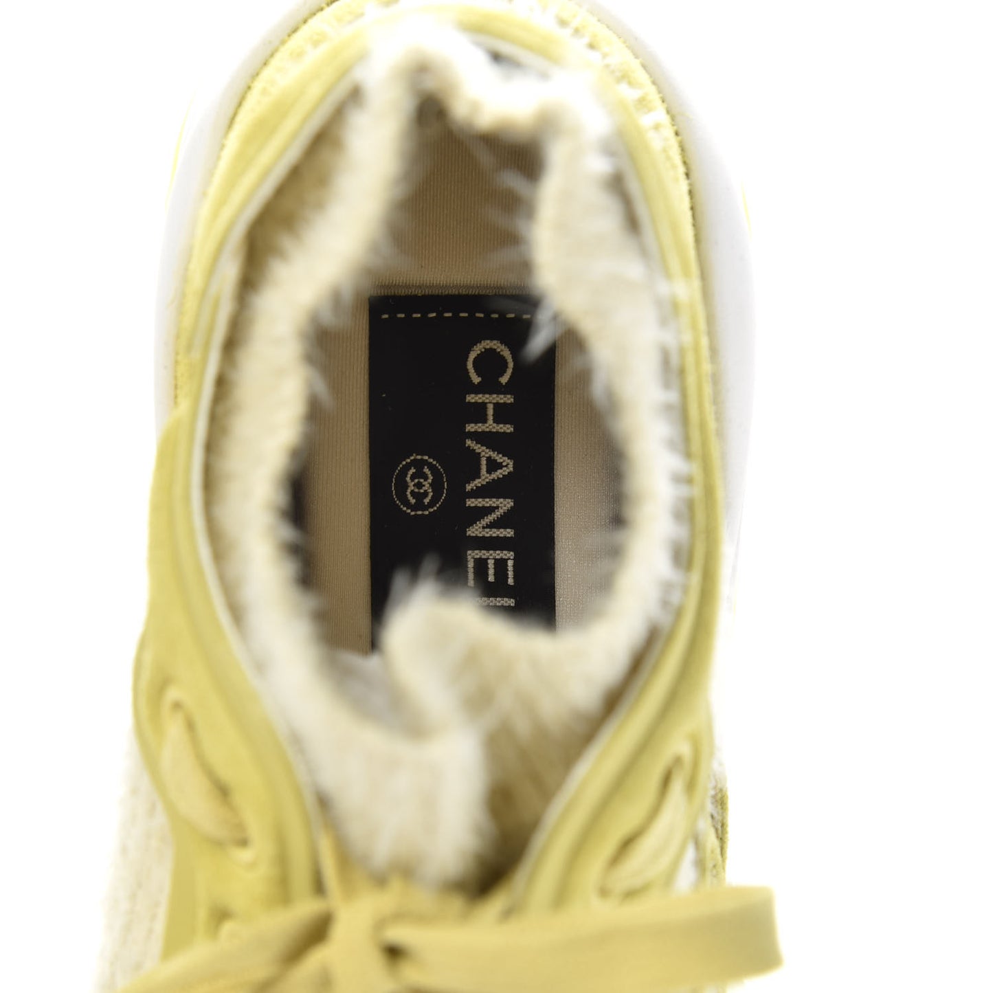 Suede Calfskin Stretch Fabric CC Sneakers 37.5 Yellow