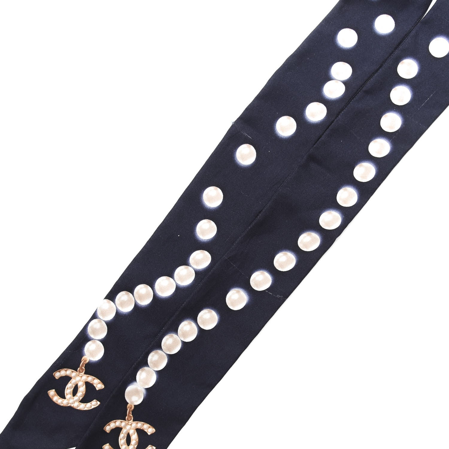 Chanel Silk Pearl CC Slim Bandeau Scarf Navy 3 of 6