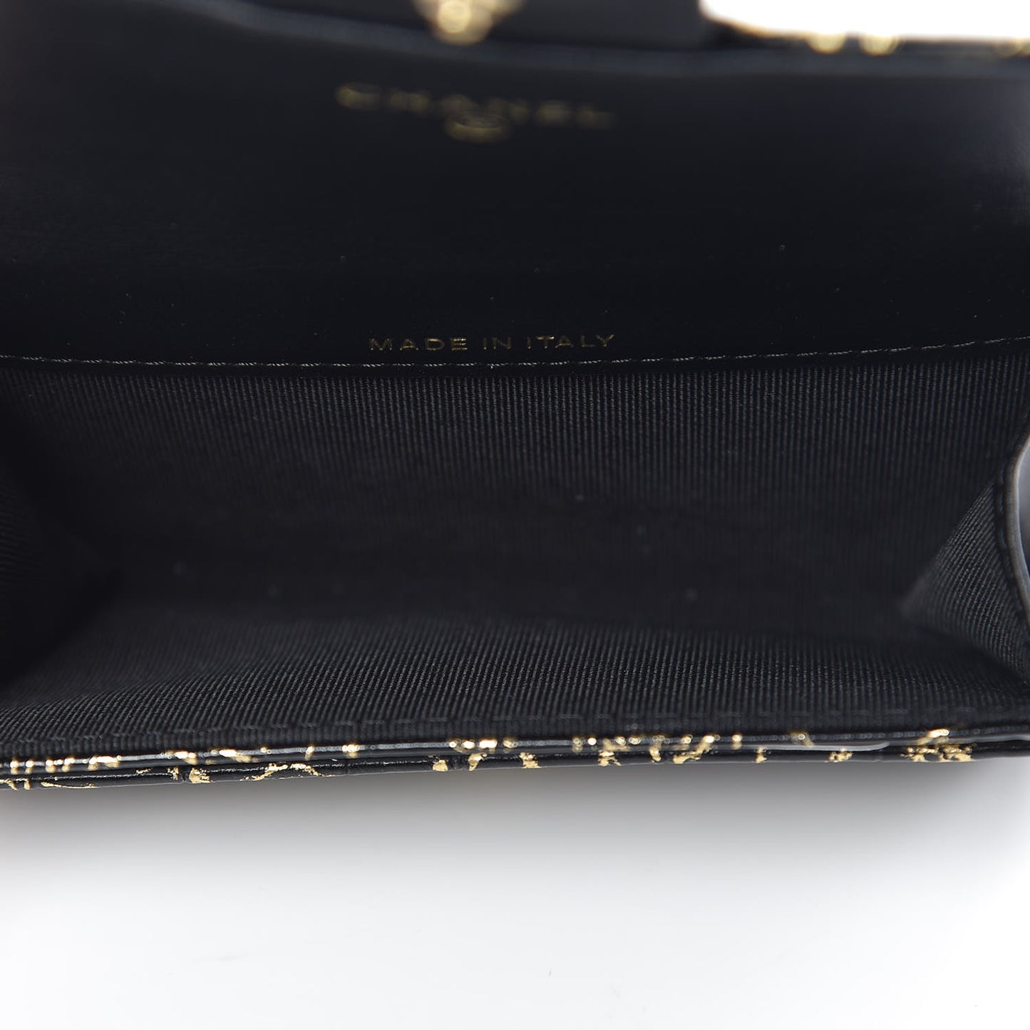 Calfskin Crocodile Embossed Graffiti 2.55 Cocodile Reissue Flap Card Holder Black Gold