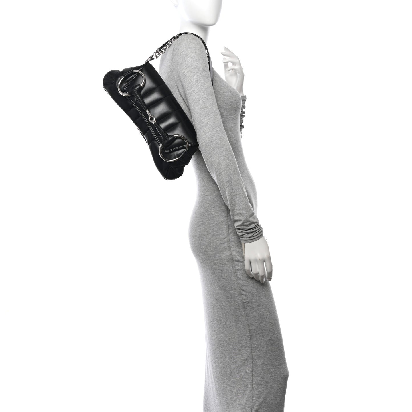 Nappa Vertical Matelasse Medium Maxi Horsebit Chain Shoulder Bag Black