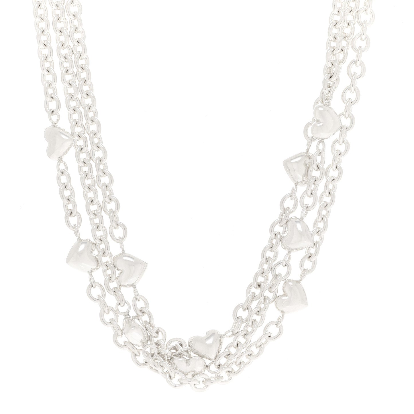 Sterling Silver Puff Heart Multi Strand Necklace