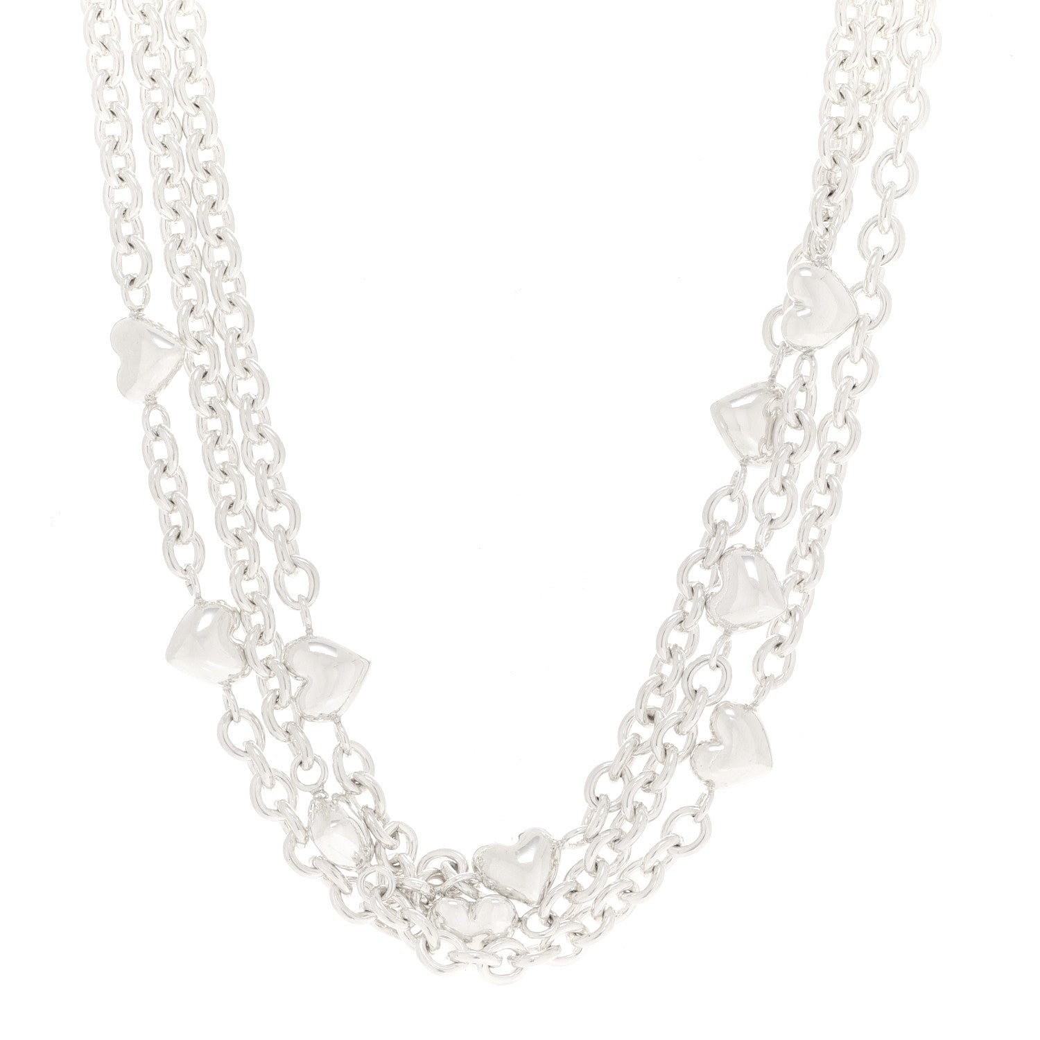 Tiffany Sterling Silver Puff Heart Multi Strand Necklace 1 of 4