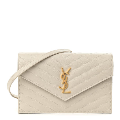 Saint Laurent Grain De Poudre Matelasse Chevron Cassandre Envelope Chain Wallet Nude Powder 1 of 10