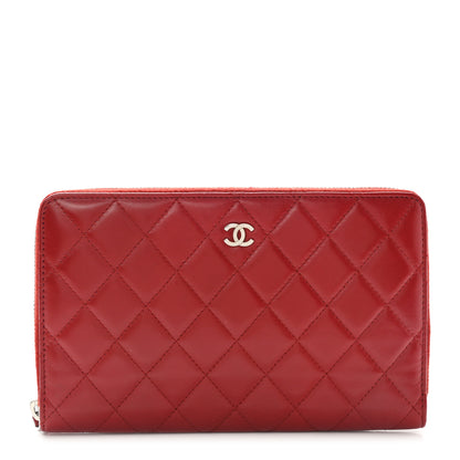 Chanel Lambskin Quilted Large Zip Around Organizer Wallet Red 1 of 9