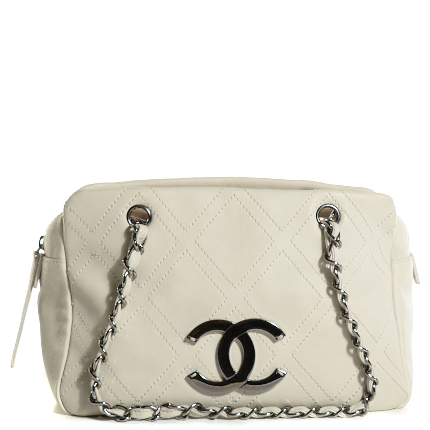 Calfskin Small Diamond Stitch Tote White