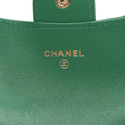 Chanel Lambskin Quilted Flap Card Holder Wallet Green 6 of 9