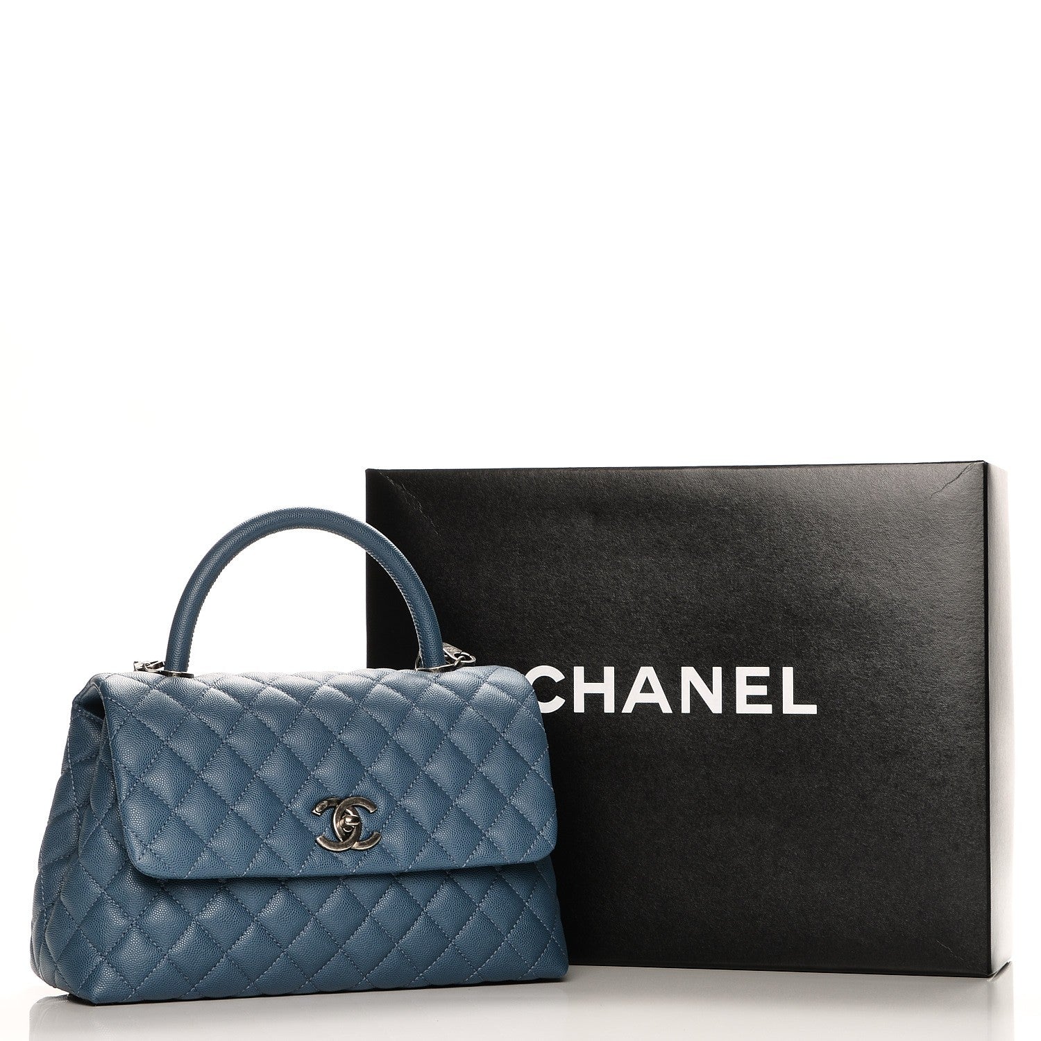 Chanel Caviar Quilted Small Coco Handle Flap Blue 9 of 9