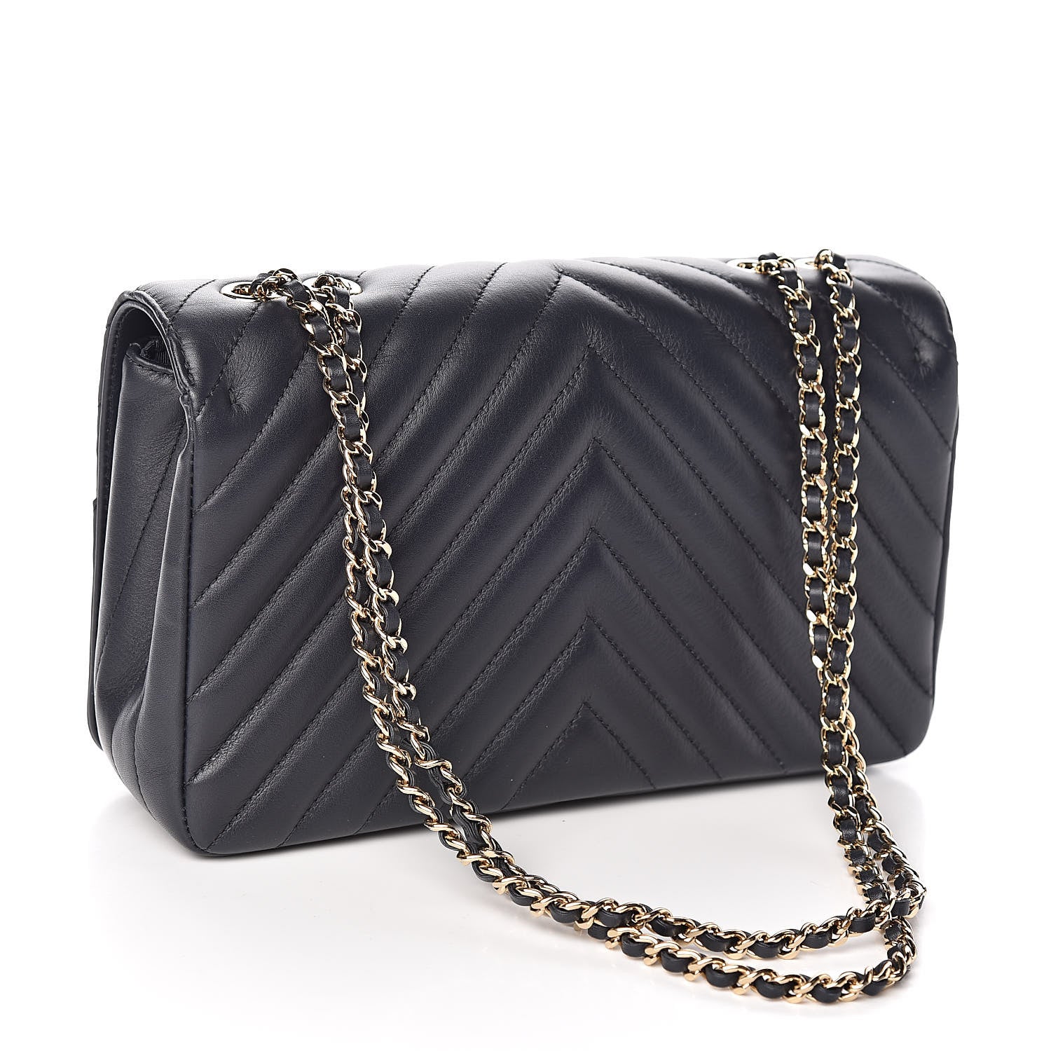Chanel Calfskin Chevron Quilted Statement Flap Navy Blue 3 of 11