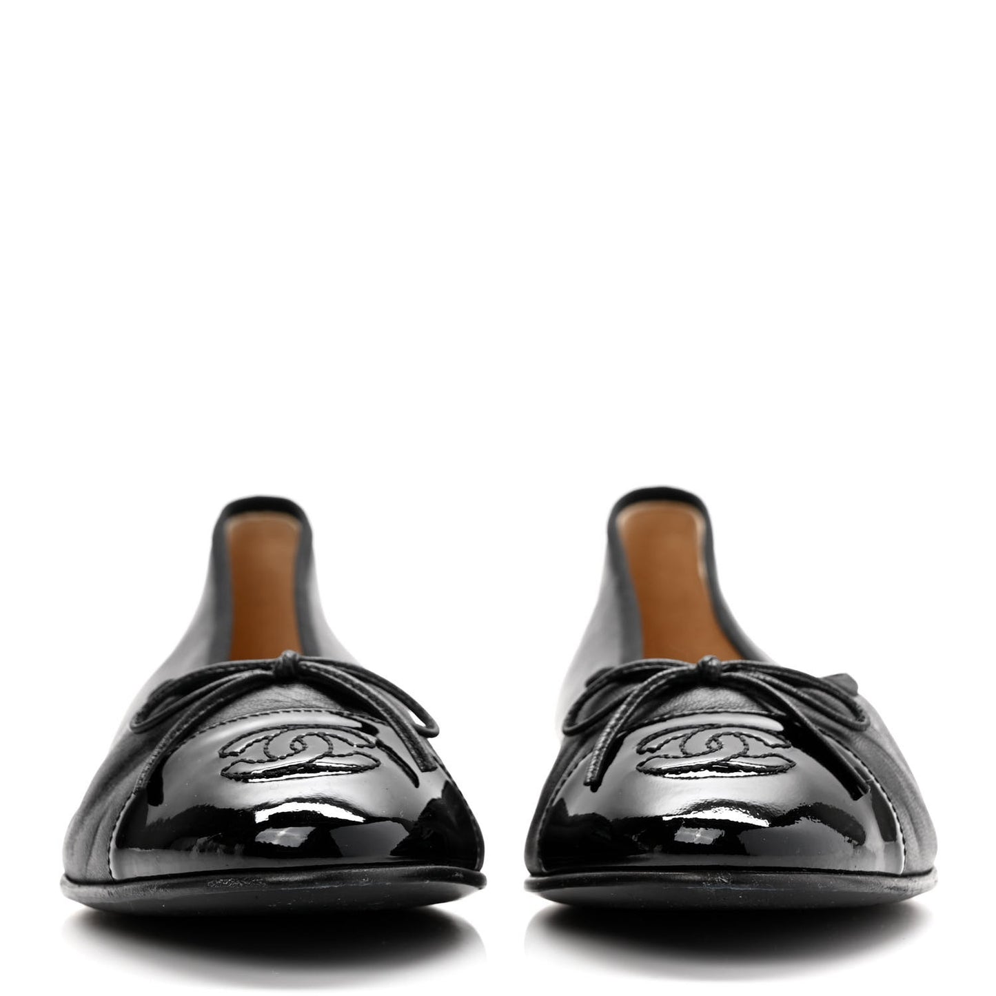 Lambskin Patent Cap Toe CC Ballerina Flats 37 Black