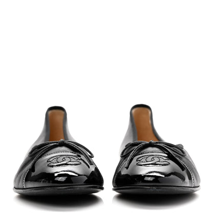Chanel Lambskin Patent Cap Toe CC Ballerina Flats 37 Black 2 of 11