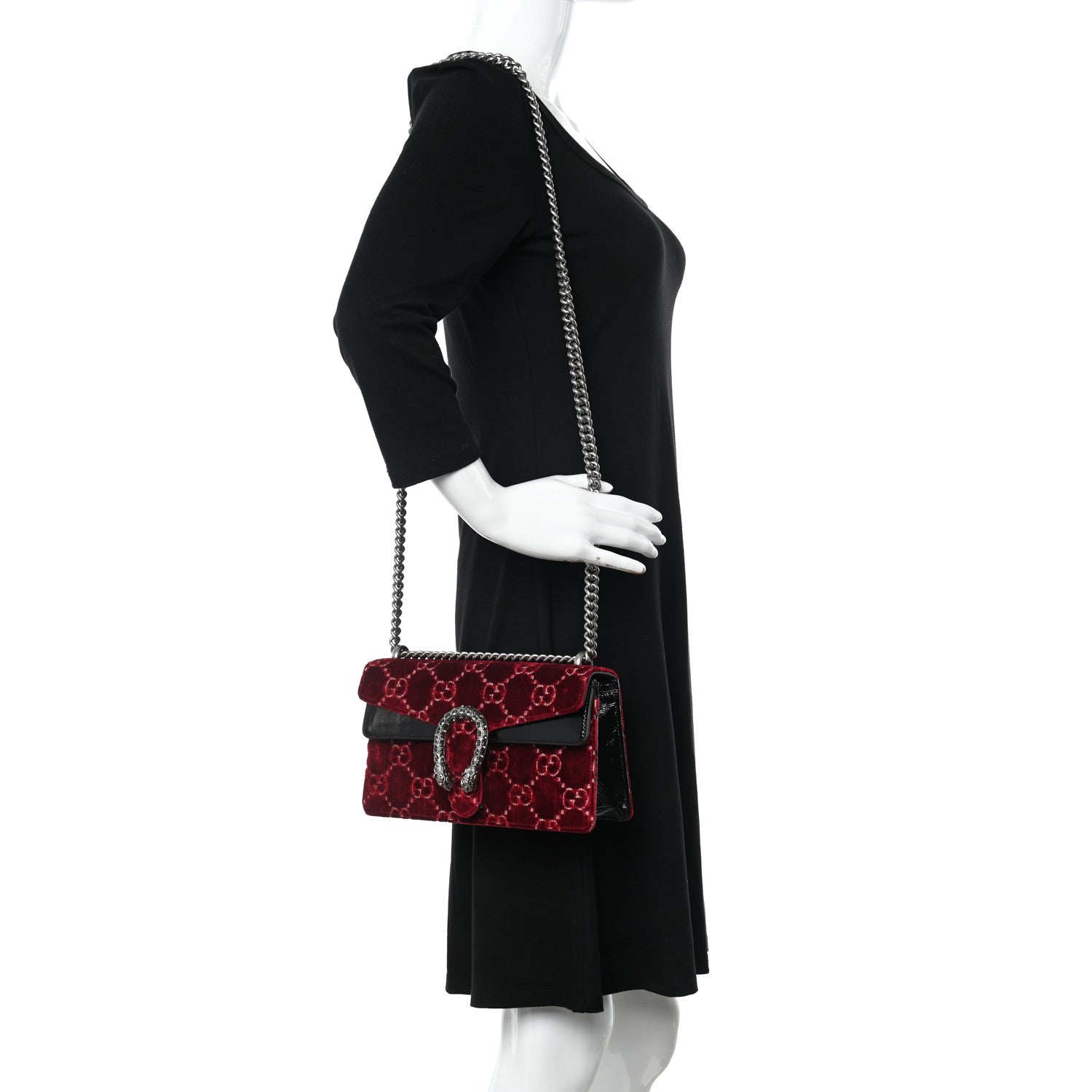 Gucci Velvet Skipper Crystal GG Monogram Small Dionysus Shoulder Bag Red Cipria Black Black Diamond 2 of 16