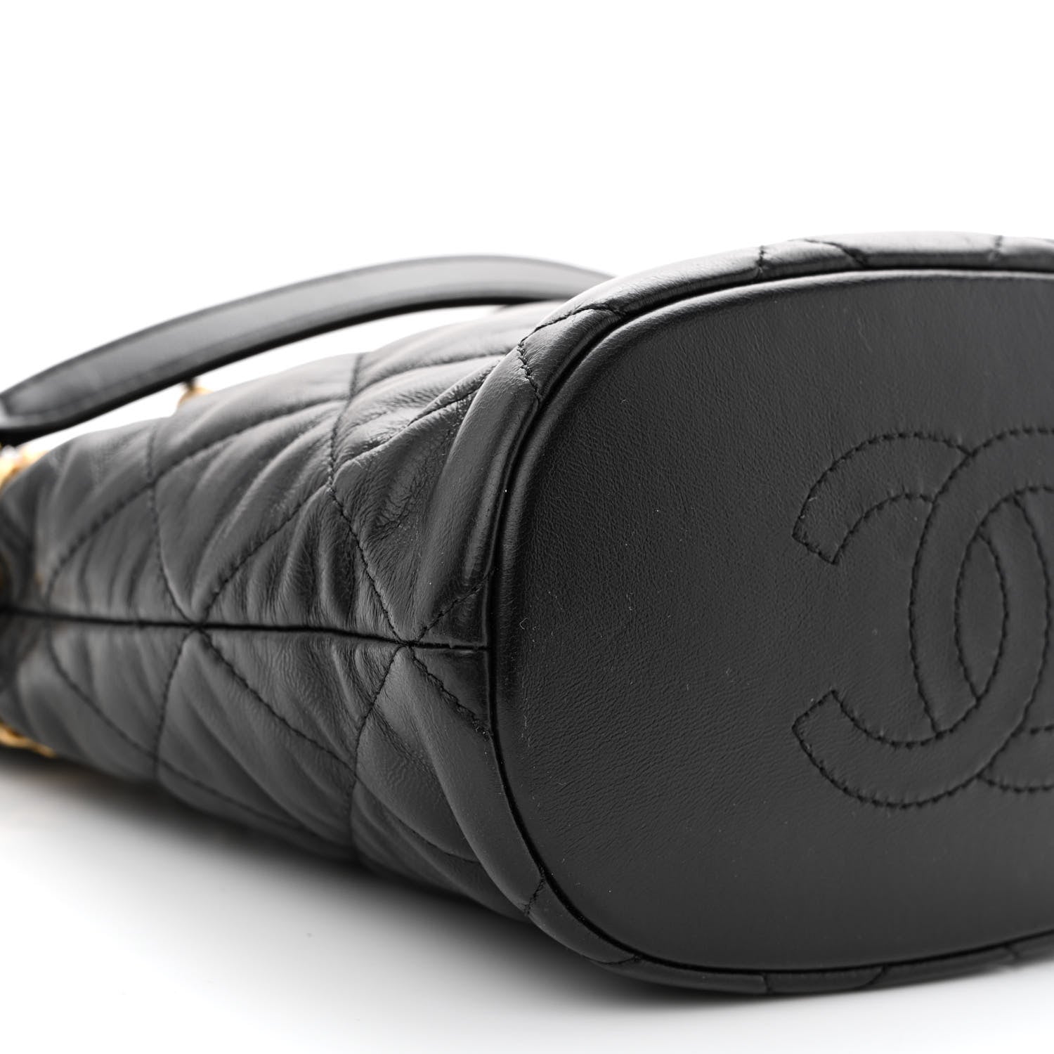 Chanel Lambskin Enamel Quilted Pending CC Bucket Drawstring Bag Black 9 of 11