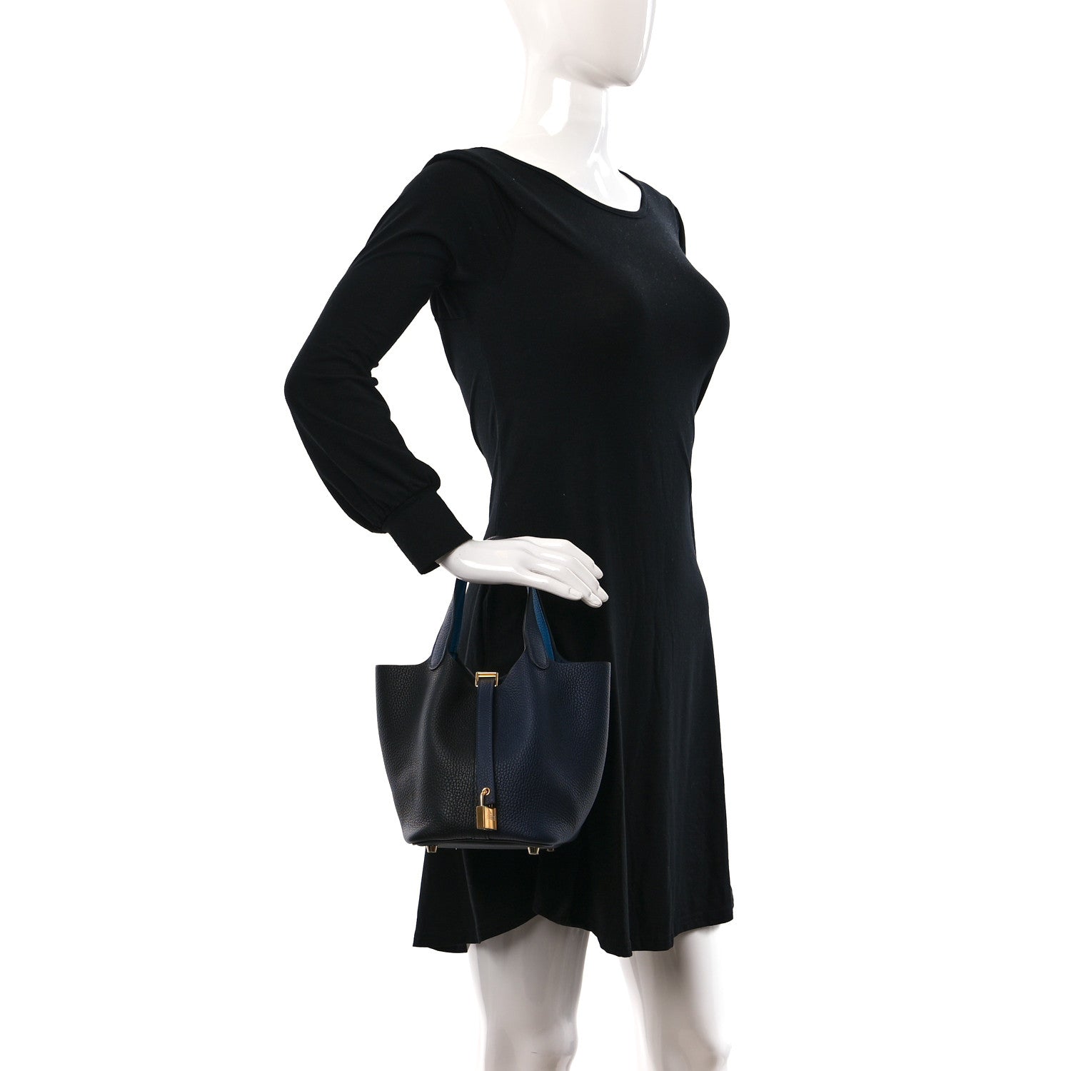 Hermes Taurillon Clemence Casaque Picotin Lock 18 PM Bleu Nuit Black Blue Frida 3 of 8