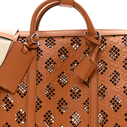 Gucci Calfskin Cut Out GG Embossed Medium Duffle Bag Harness Brown 6 of 9