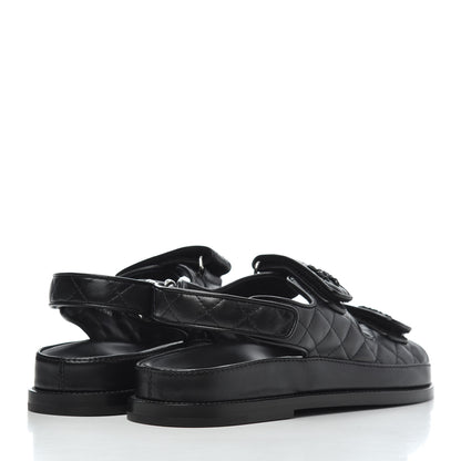 Chanel Lambskin Velcro Dad Sandals 39 Black 4 of 9