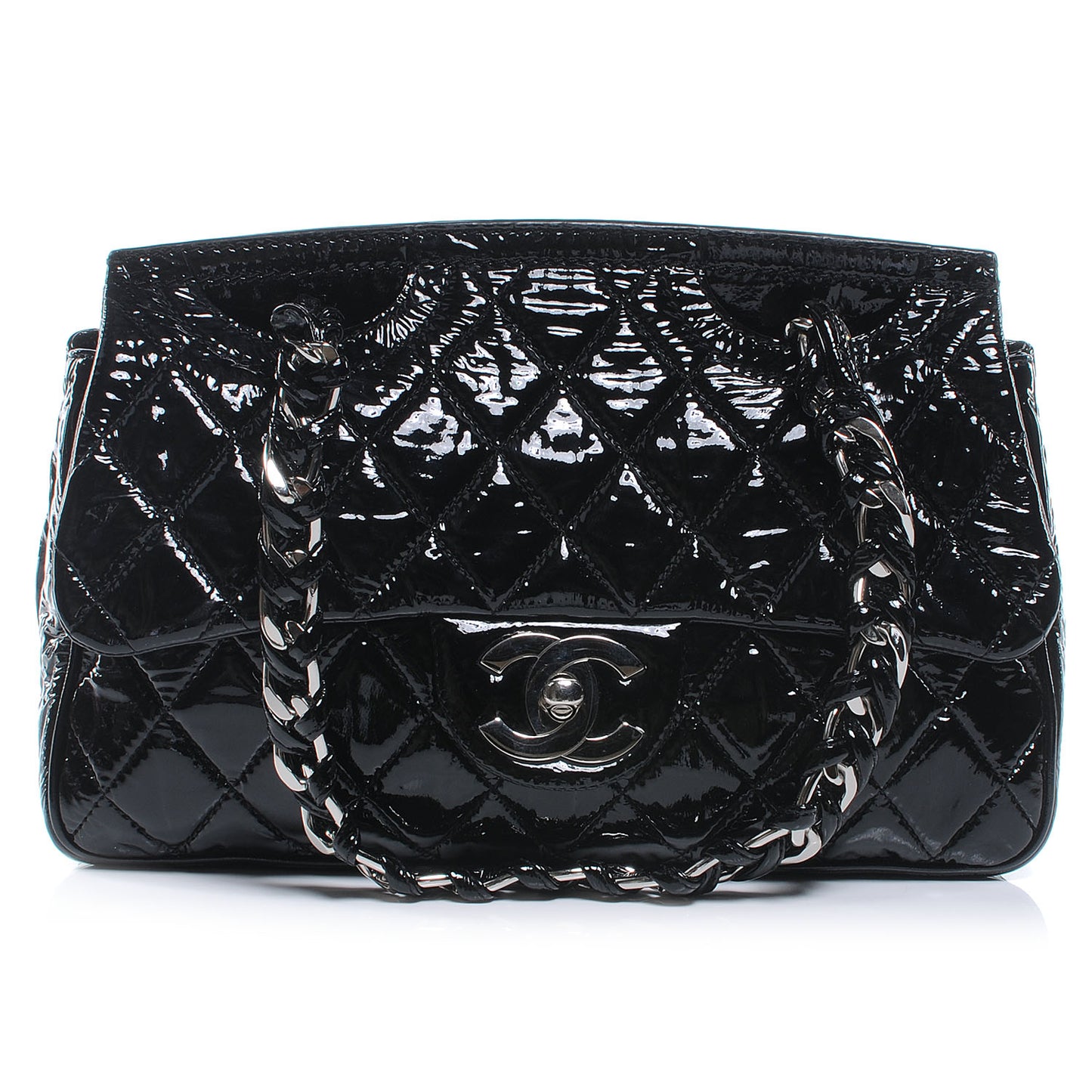 Patent Day Glo Double Sided Flap Bag Black