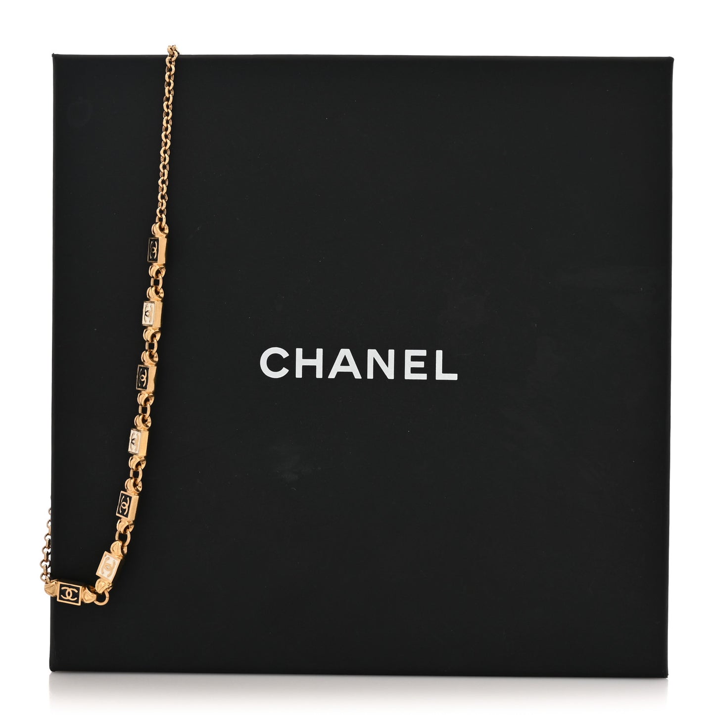 Metal Enamel CC Squares Choker Gold White Black