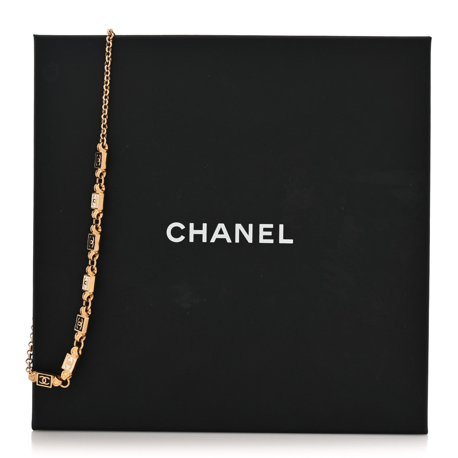 Chanel Metal Enamel CC Squares Choker Gold White Black 5 of 5