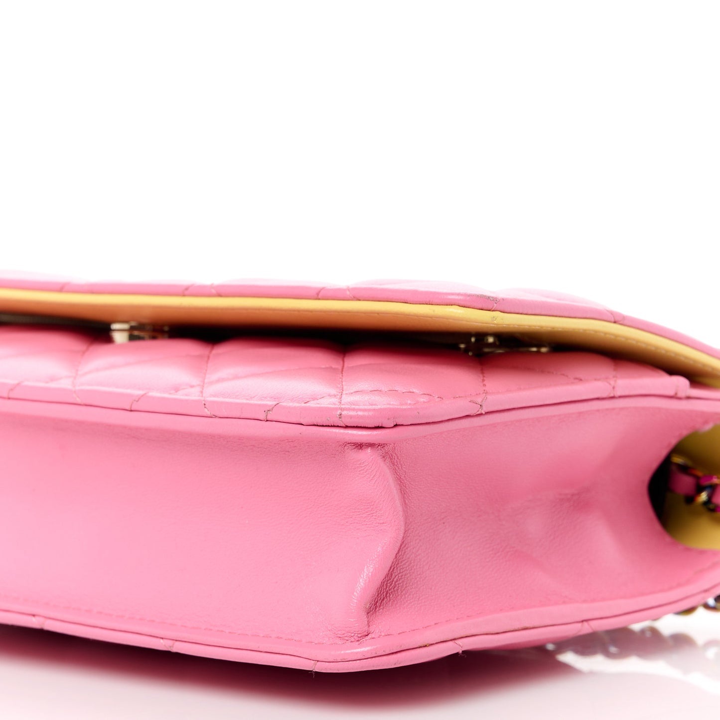Lambskin Quilted Wallet On Chain WOC Pink Yellow