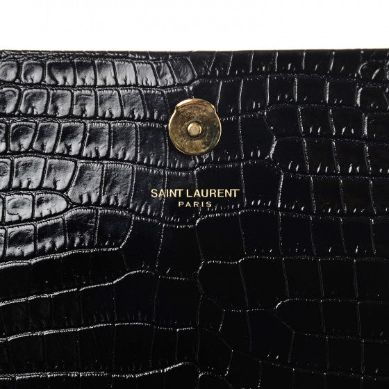 Saint Laurent Calfskin Crocodile Embossed Medium Classic Monogram Kate Tassel Satchel Black 7 of 7