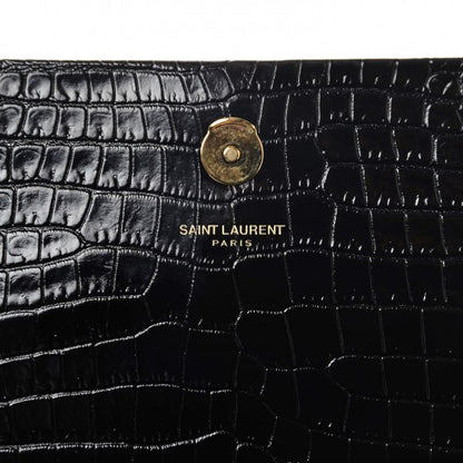 Saint Laurent Calfskin Crocodile Embossed Medium Classic Monogram Kate Tassel Satchel Black 7 of 7