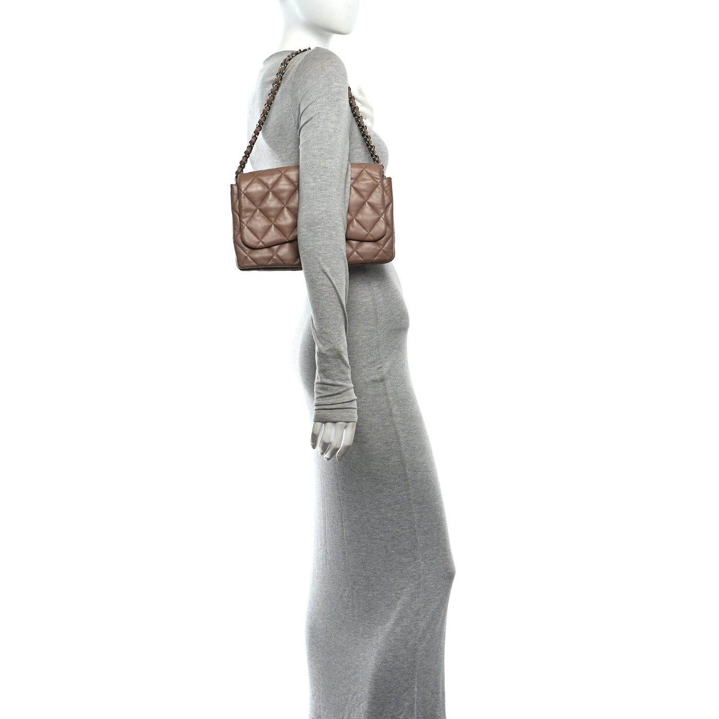 Lambskin Quilted Chanel 3 Accordion Flap Bag Dark Beige