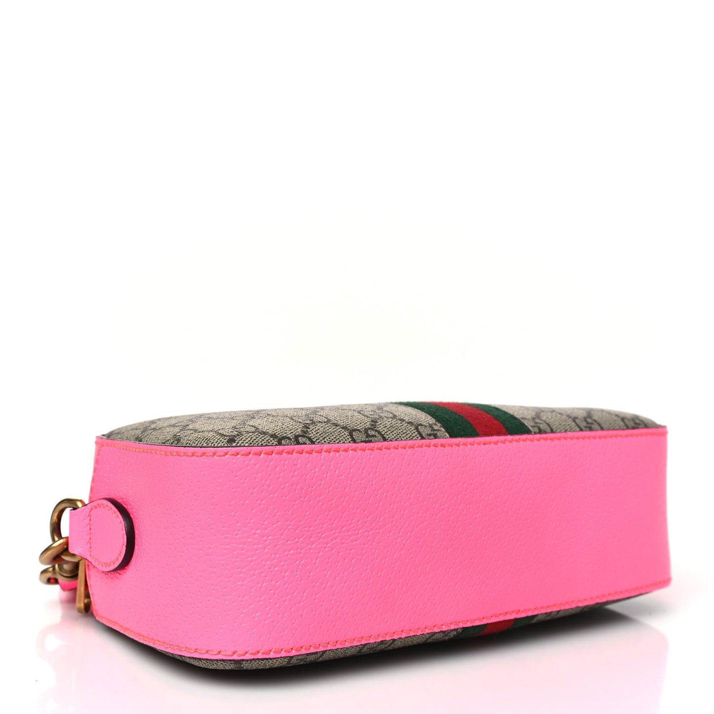GG Supreme Monogram Textured Dollar Calfskin Web Ophidia Small Crossbody Bag Beige Ebony Fuchsia