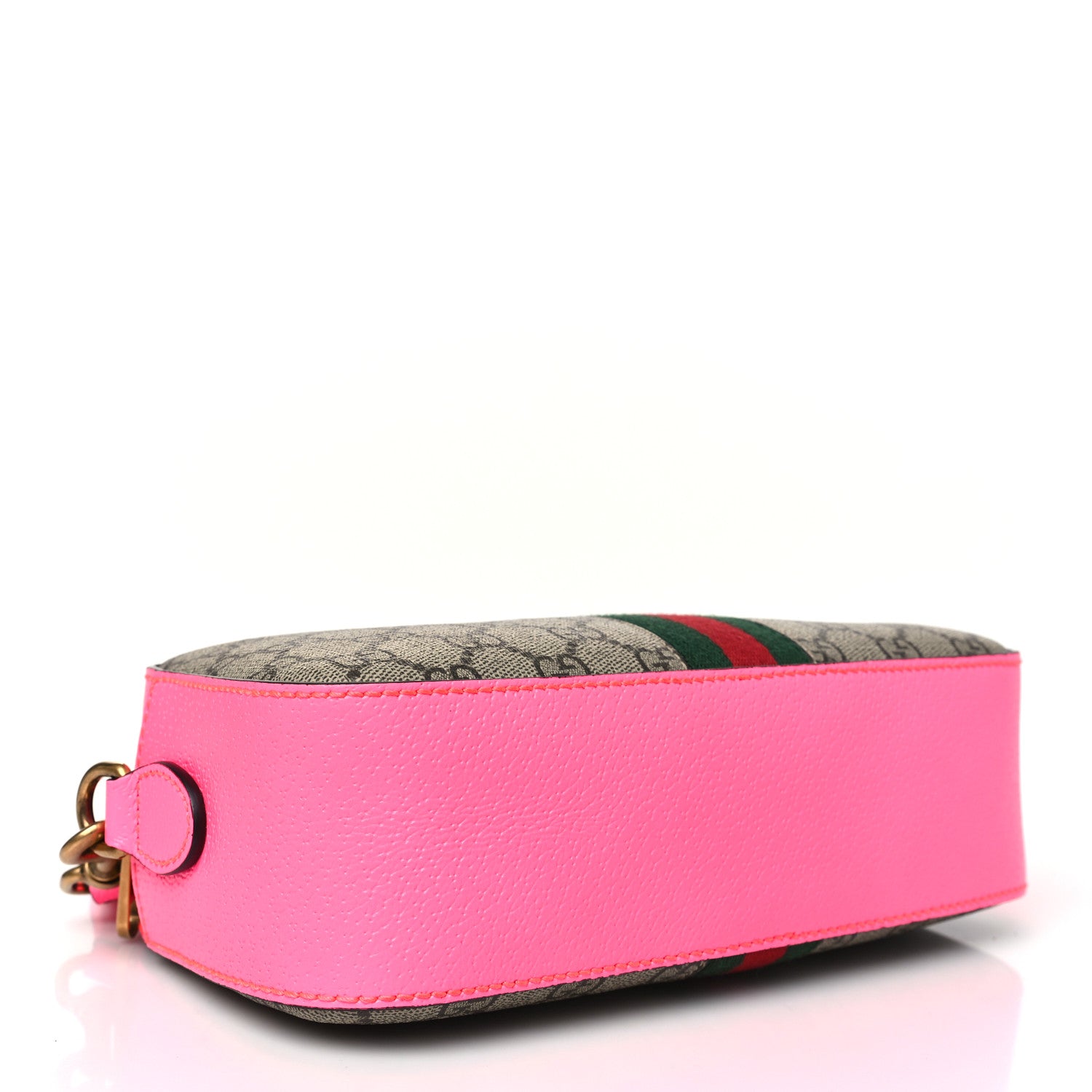 Gucci GG Supreme Monogram Textured Dollar Calfskin Web Ophidia Small Crossbody Bag Beige Ebony Fuchsia 4 of 10