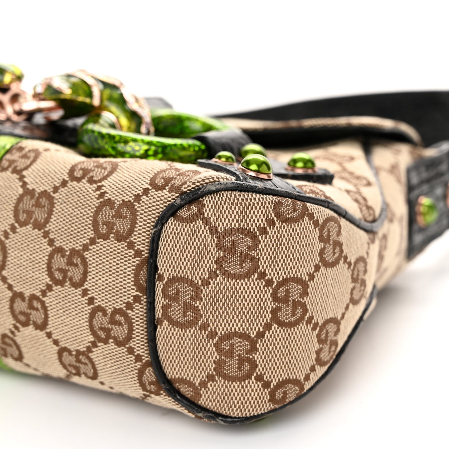 Monogram Crocodile Web Tom Ford Dragon Flap Bag Dark Brown Green