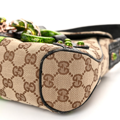 Gucci Monogram Crocodile Web Tom Ford Dragon Flap Bag Dark Brown Green 10 of 12