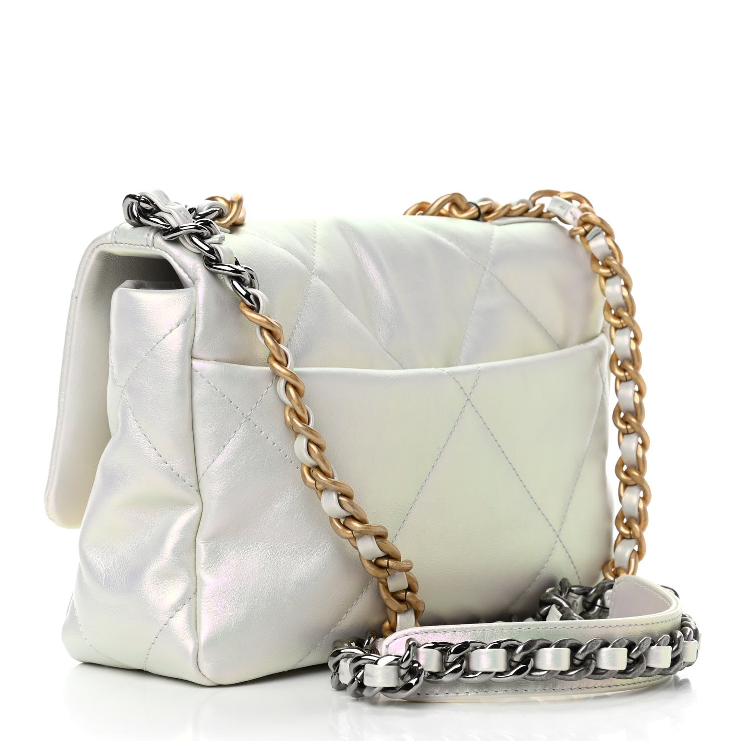 Chanel Iridescent Calfskin Quilted Medium Chanel 19 Flap White 3 of 11