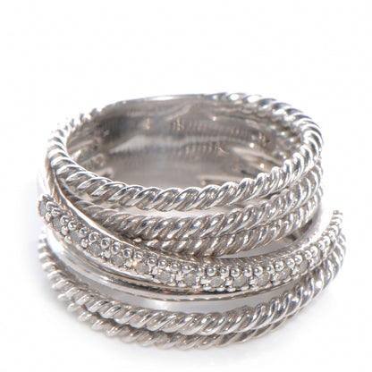 David Yurman Sterling Silver Pave Diamond Crossover Cable Ring 6 1 of 6